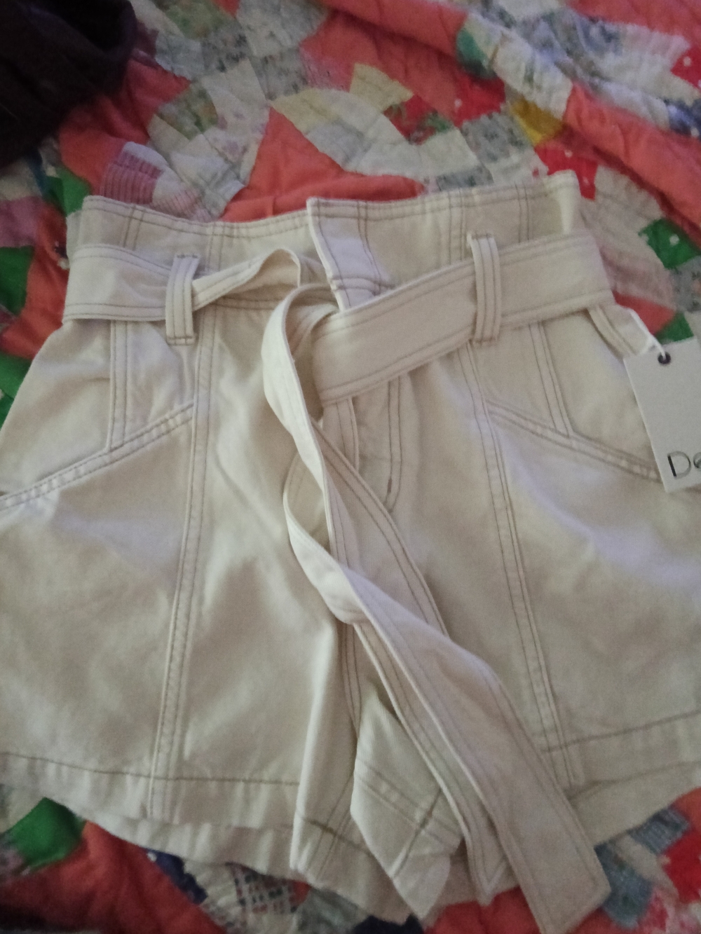 Dex High-Waist Cream Paperbag Shorts with Self Tie Belt